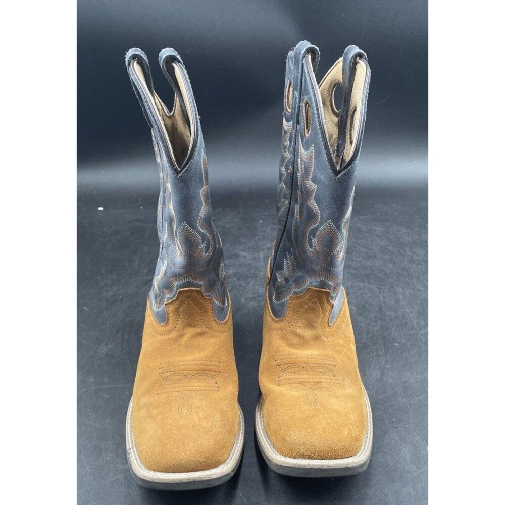 Smoky Mountain Santa Fe Western Cowboy Boots Tan & Blue  with Square Toe